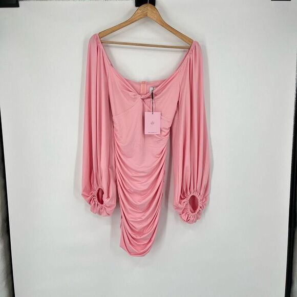 Hello Molly Ruched Bodycon Dress Twist Front Mini Pink Womens Size XS NWT - Picture 1 of 10